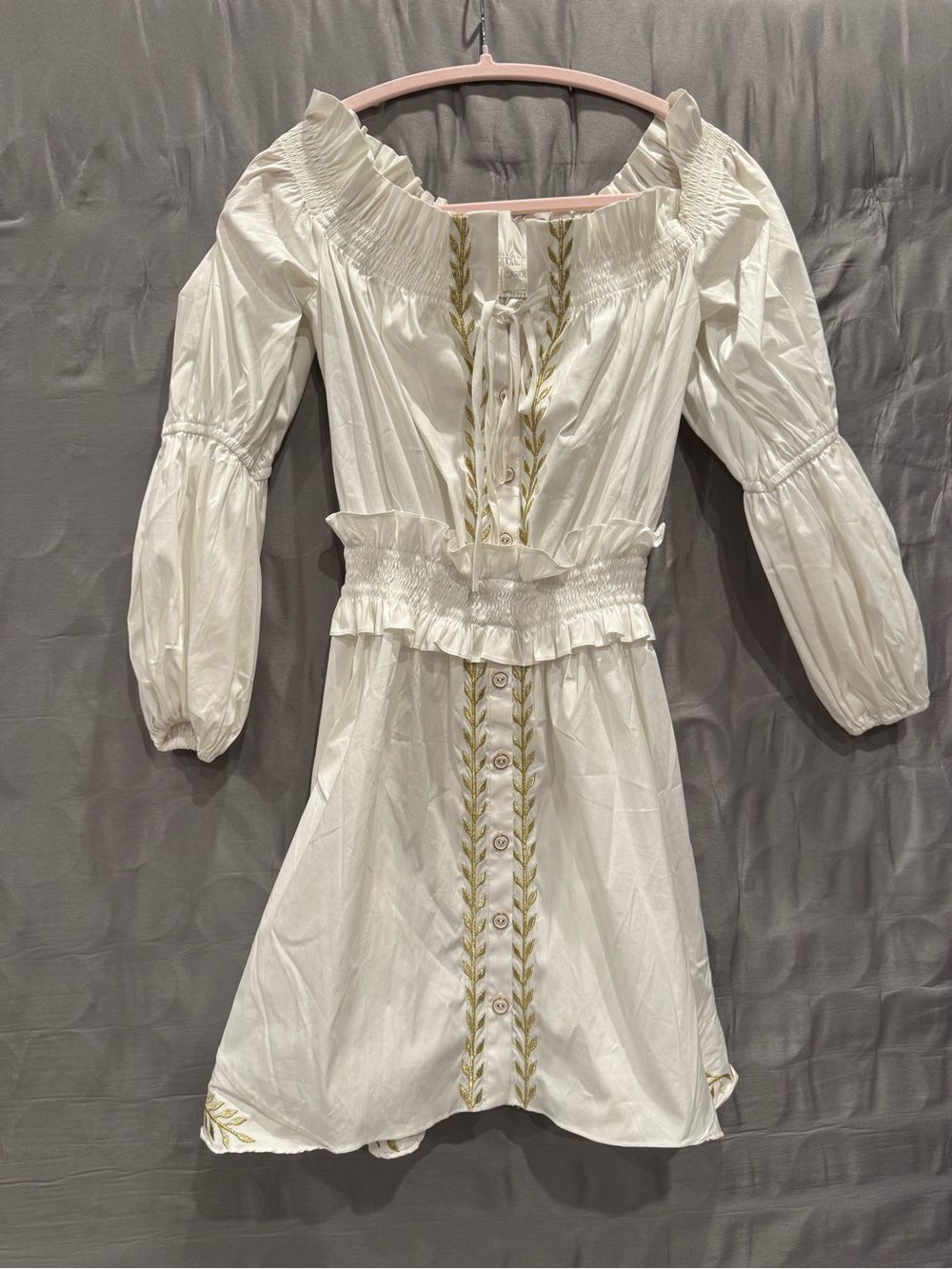 Caroline Constas White Dress with Gold Embroidery